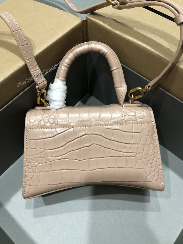 Balenciaga專櫃爆款小號手提女包 巴黎世家鱷魚奶茶色金扣Hourglass沙漏包 fyj1661